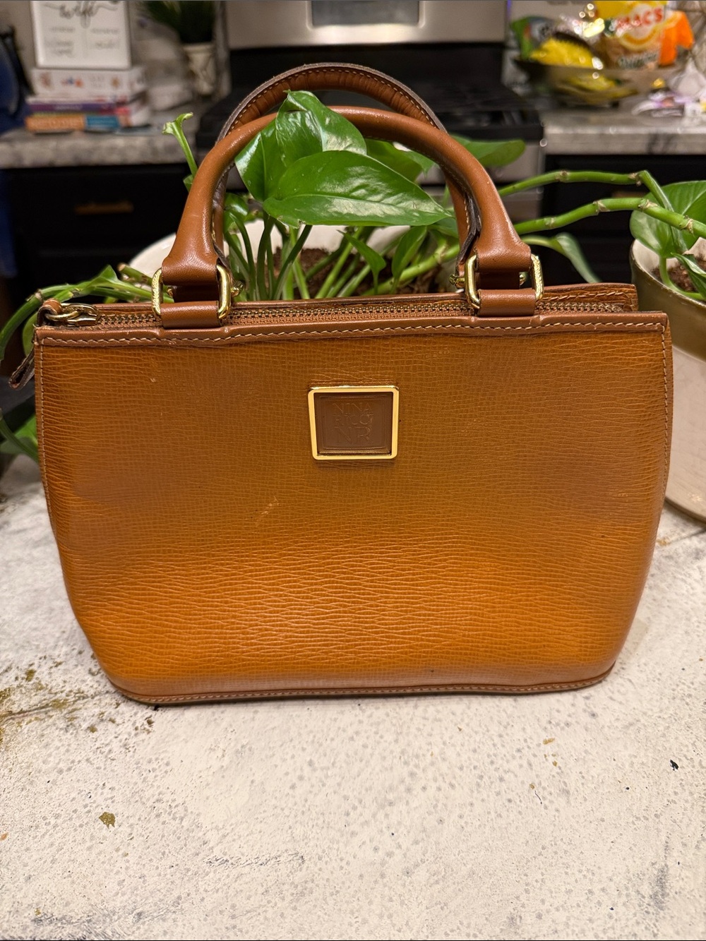 Nina Ricci Cognac Brown Leather Top-Handle Satchel